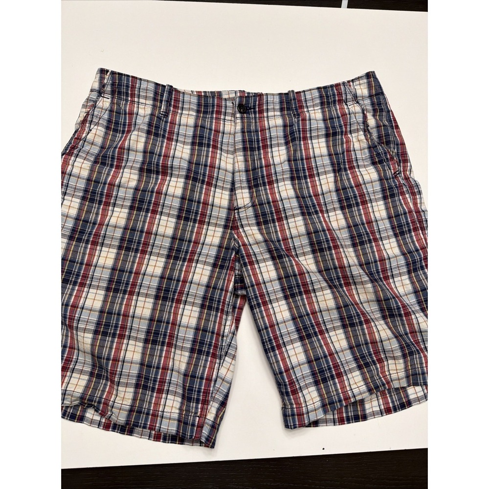 Old Navy Plaid Shorts‎ Mens 40 Red Blue Cotton 10" Inseam Casual.      5219